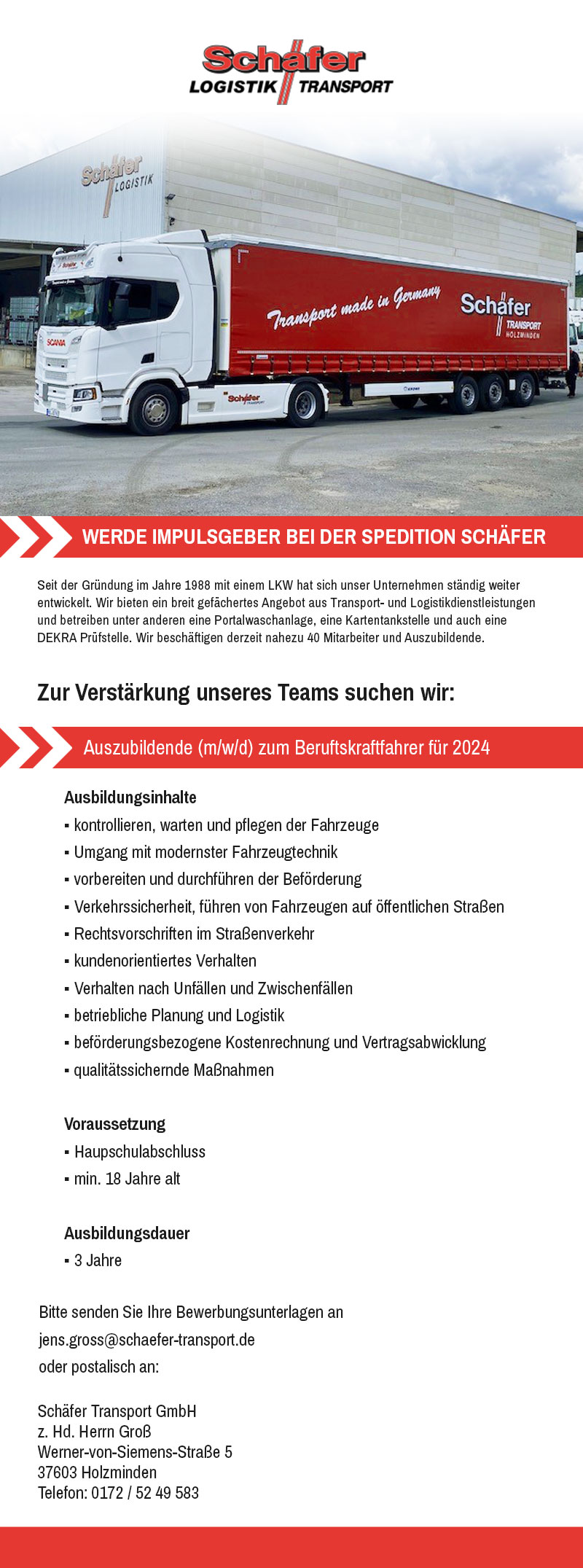 Auszubildende zum Berufskraftfahrer (m/w/d) - Schäfer Transporte GmbH