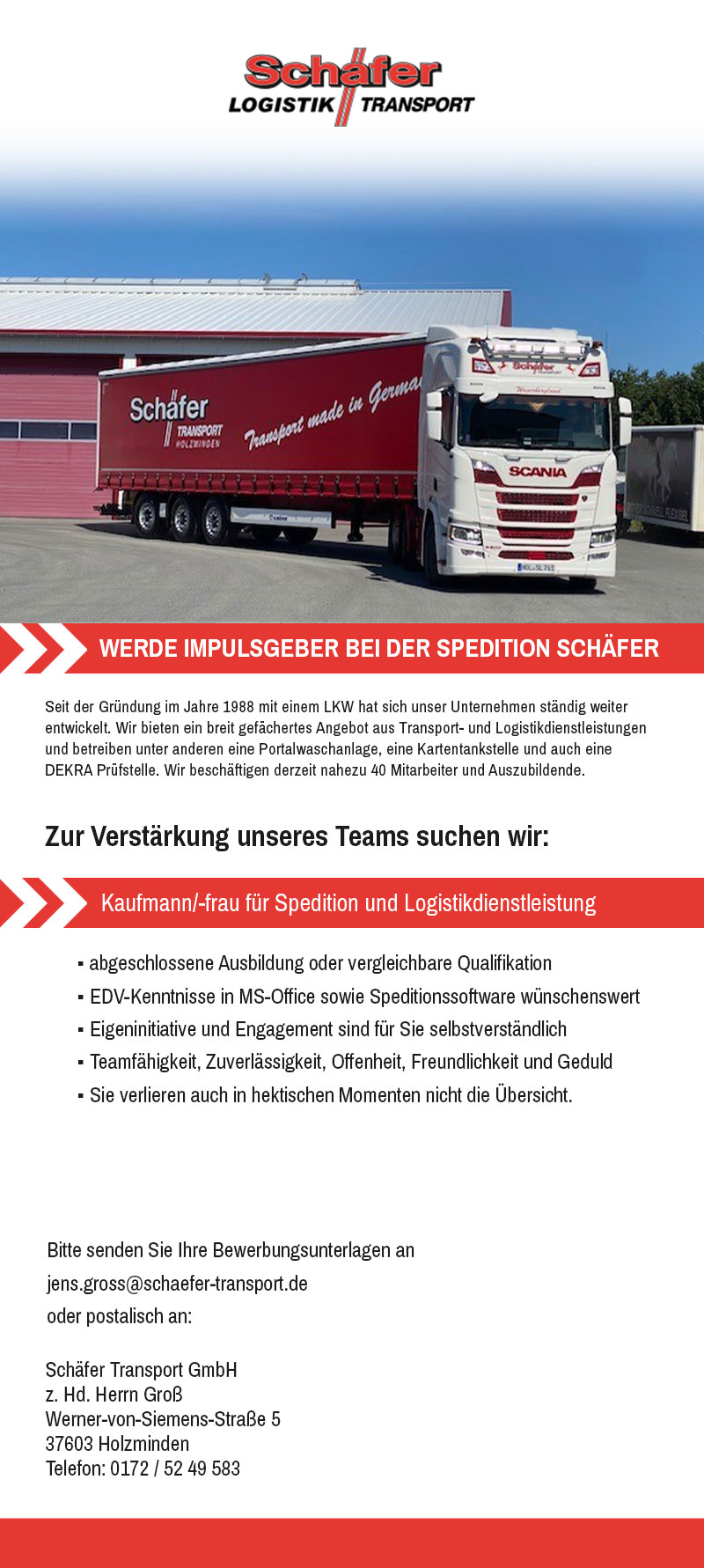 Kaufmann/-frau für Spedition und Logistikdienstleistung (m/w/d) - Schäfer Transporte GmbH