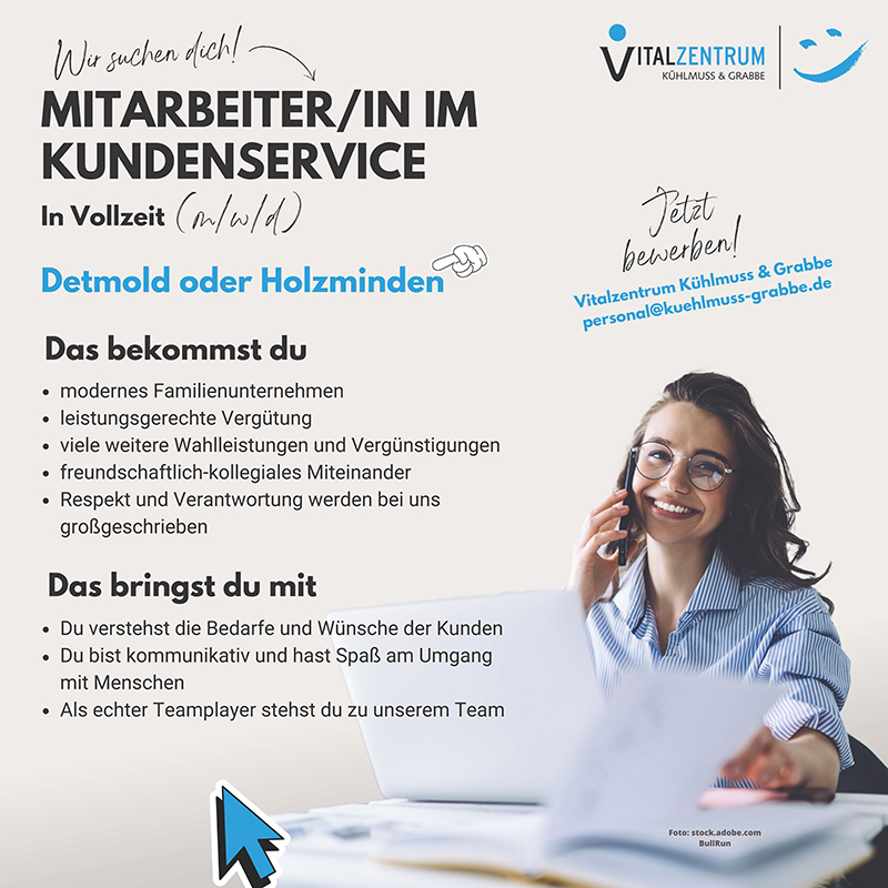 Mitarbeiter/in im Kundenservice (m/w/d) - VITALZENTRUM Kühlmuss & Grabbe GmbH