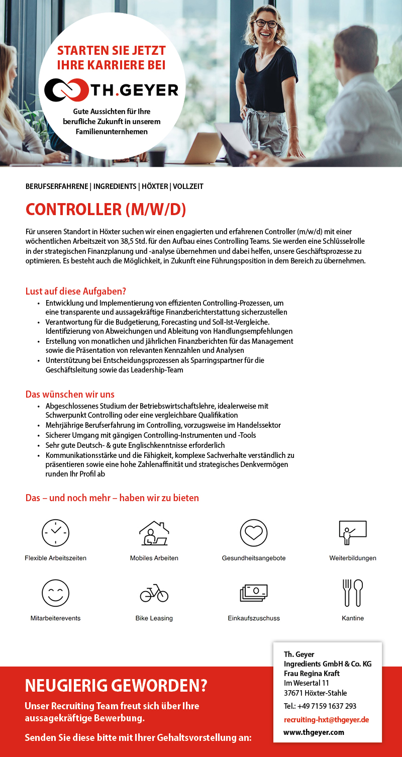 Controller (m/w/d) - TH.GEYER Höxter-Stahle