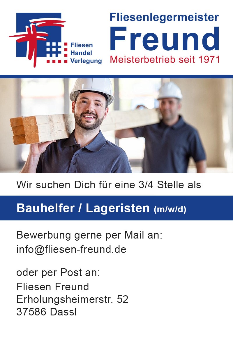 Bauhelfer / Lageristen (m/w/d) - Fliesen Freund Dassel