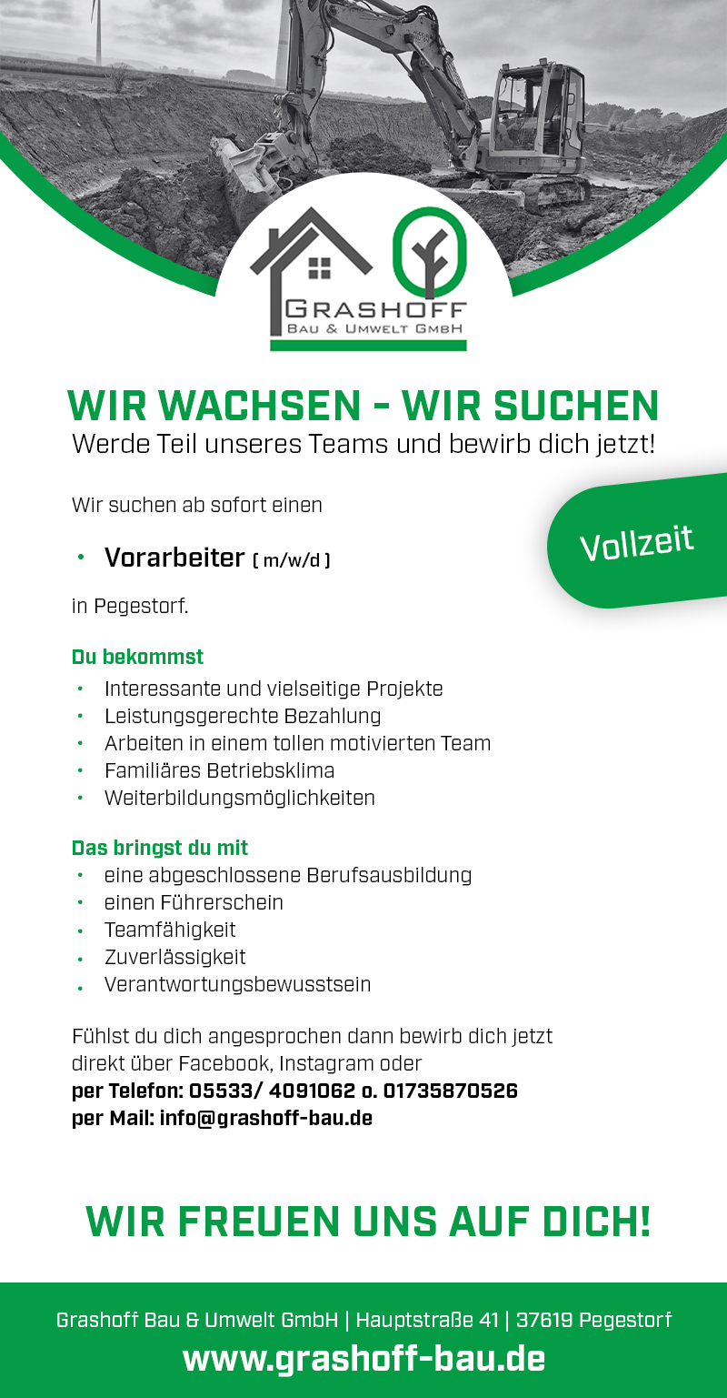 Vorarbeiter (m/w/d) - Grashoff Bau und Umwelt GmbH 