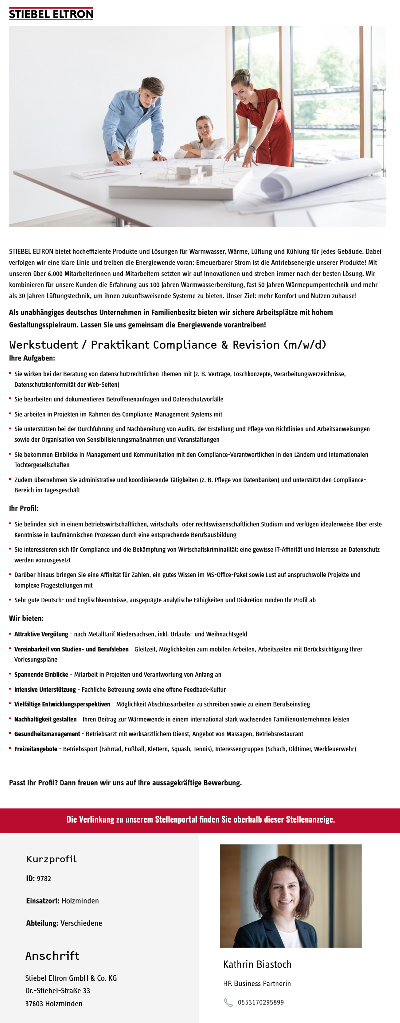 Werkstudent / Praktikant Compliance & Revision (m/w/d) - Stiebel Eltron GmbH & Co. KG