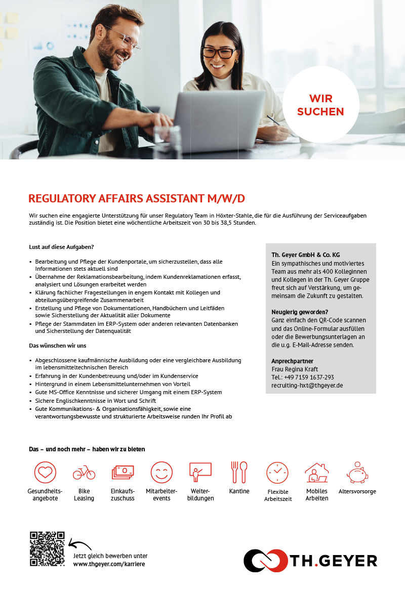 Regulatory Affairs Assistant m/w/d - TH.GEYER Höxter-Stahle