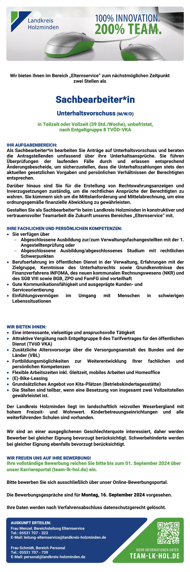 Sachbearbeiter/in (m/w/d) Unterhaltsvorschuss - Landkreis Holzminden 