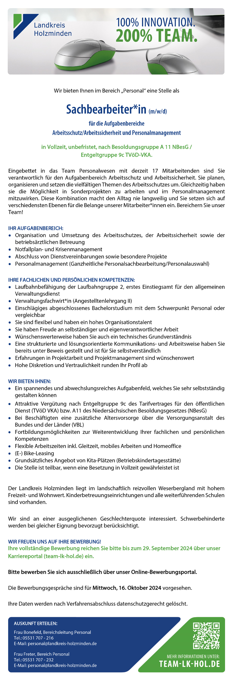 Sachbearbeiter/in im Bereich Personal (m/w/d) - Landkreis Holzminden 