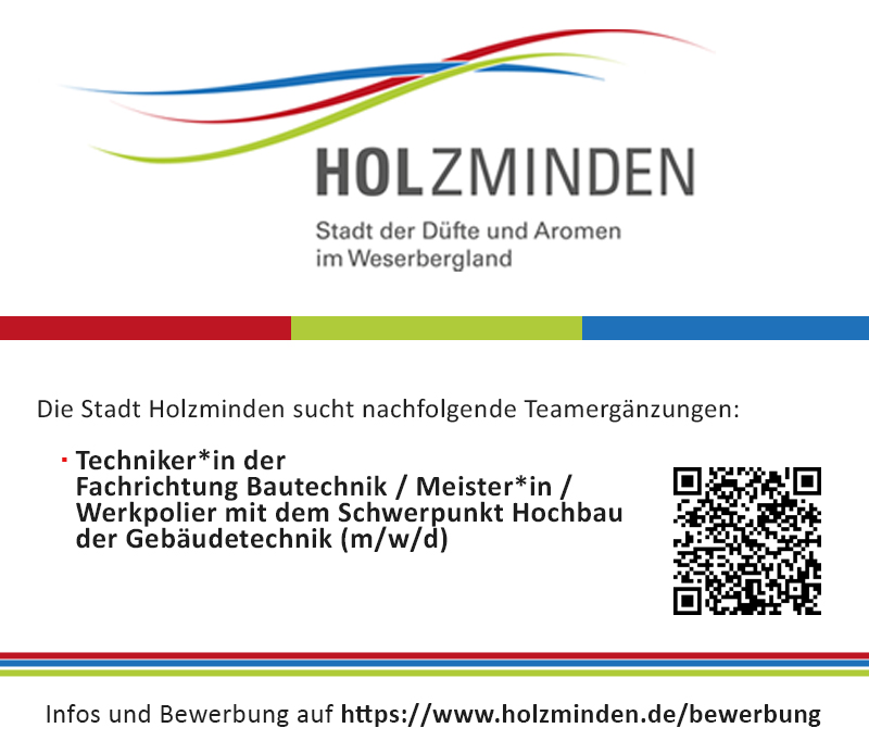 Techniker/in der Fachrichtung Bautechnik / Meister/in / Werkpolier mit dem Schwerpunkt Hochbau der Gebäudetechnik (m/w/d) - Stadt Holzminden