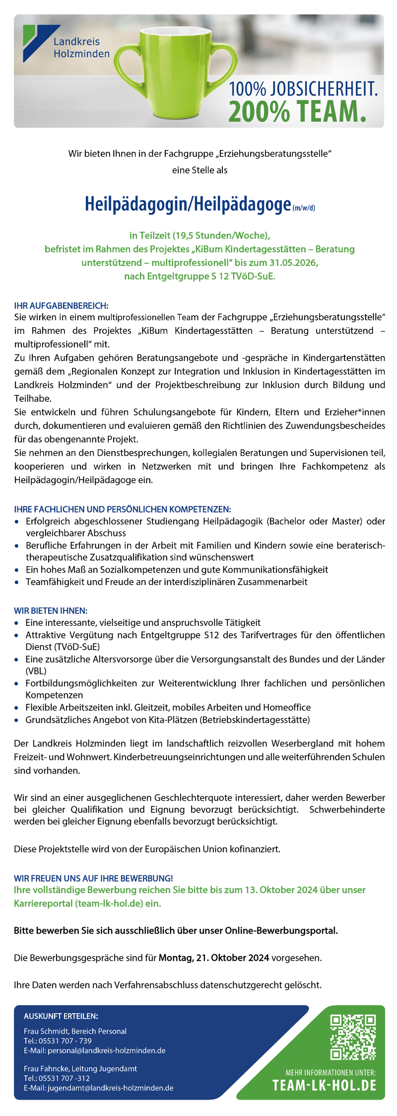 Heilpädagogin/Heilpädagoge (m/w/d) in der Fachgruppe Erziehungsberatungsstelle  Landkreis Holzminden 