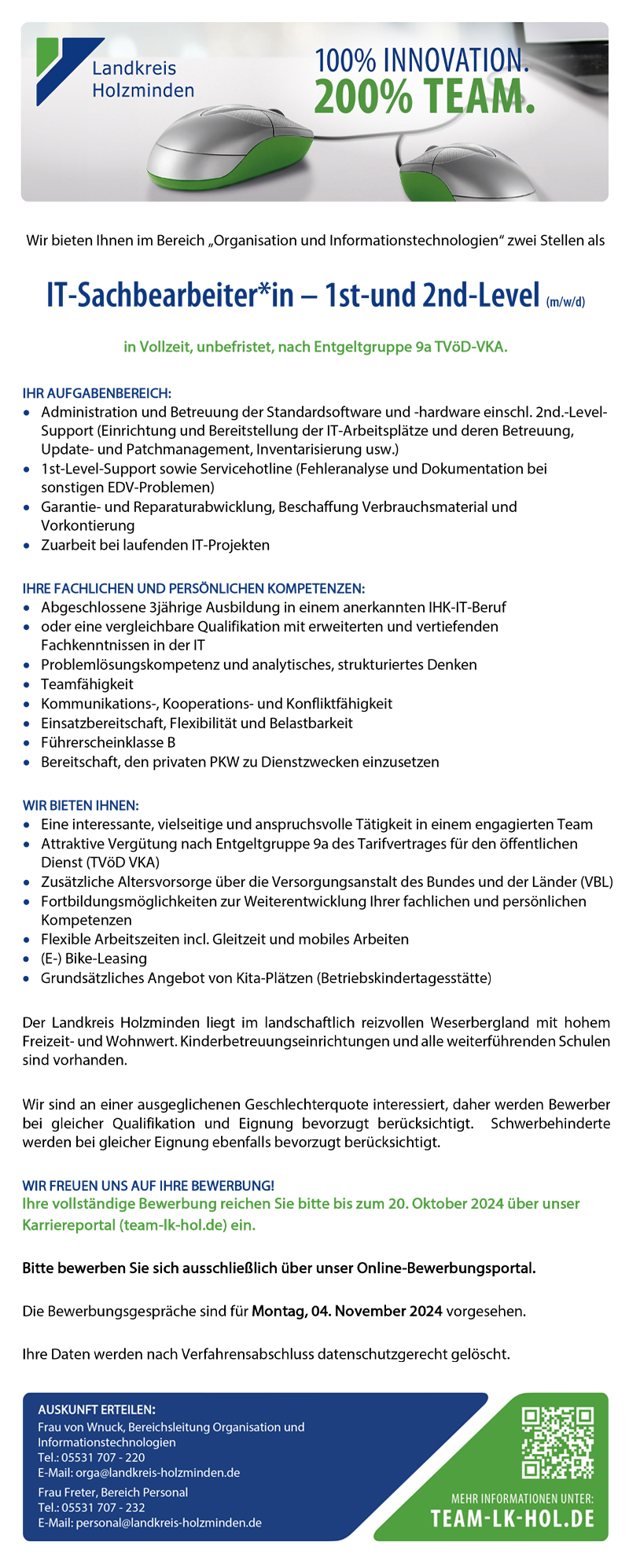 IT-Sachbearbeiter/in - 1st- und 2nd Level (m/w/d) - Landkreis Holzminden 