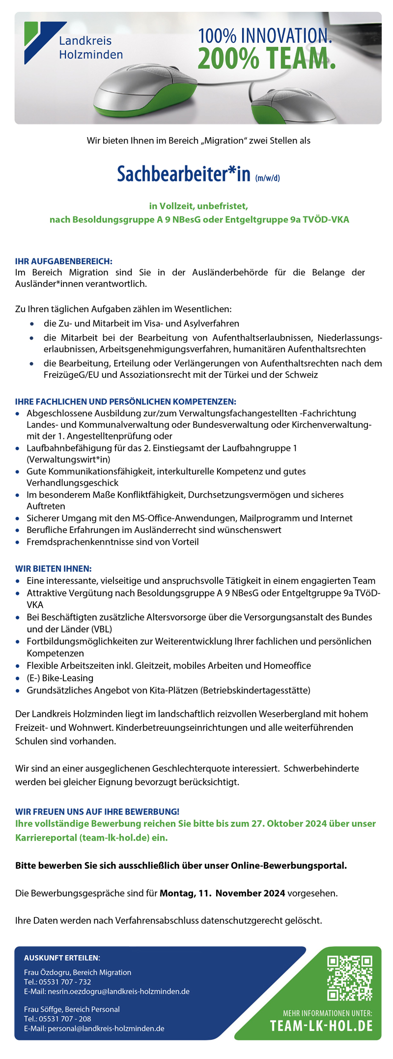 Sachbearbeiter/in (m/w/d) im Bereich Migration - Landkreis Holzminden 