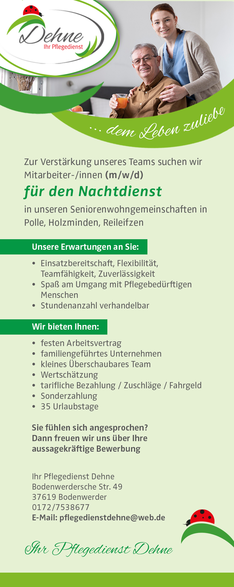 Mitarbeiter/innen für den Nachtdienst (m/w/d) - Pflegedienst Dehne