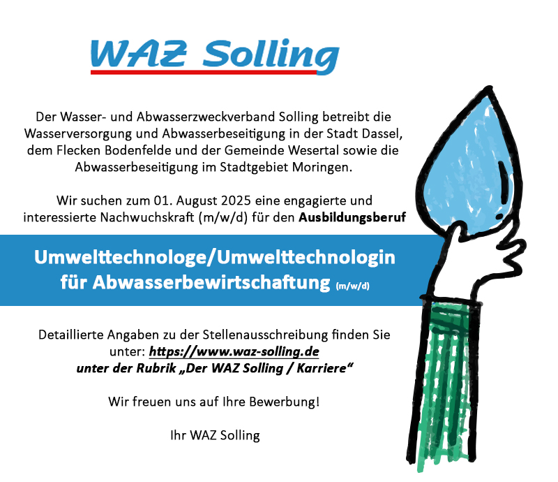 Ausbildung 2025 - Umwelttechnologe/Umwelttechnologin (m/w/d) für Abwasserbewirtschaftung - WAZ Solling