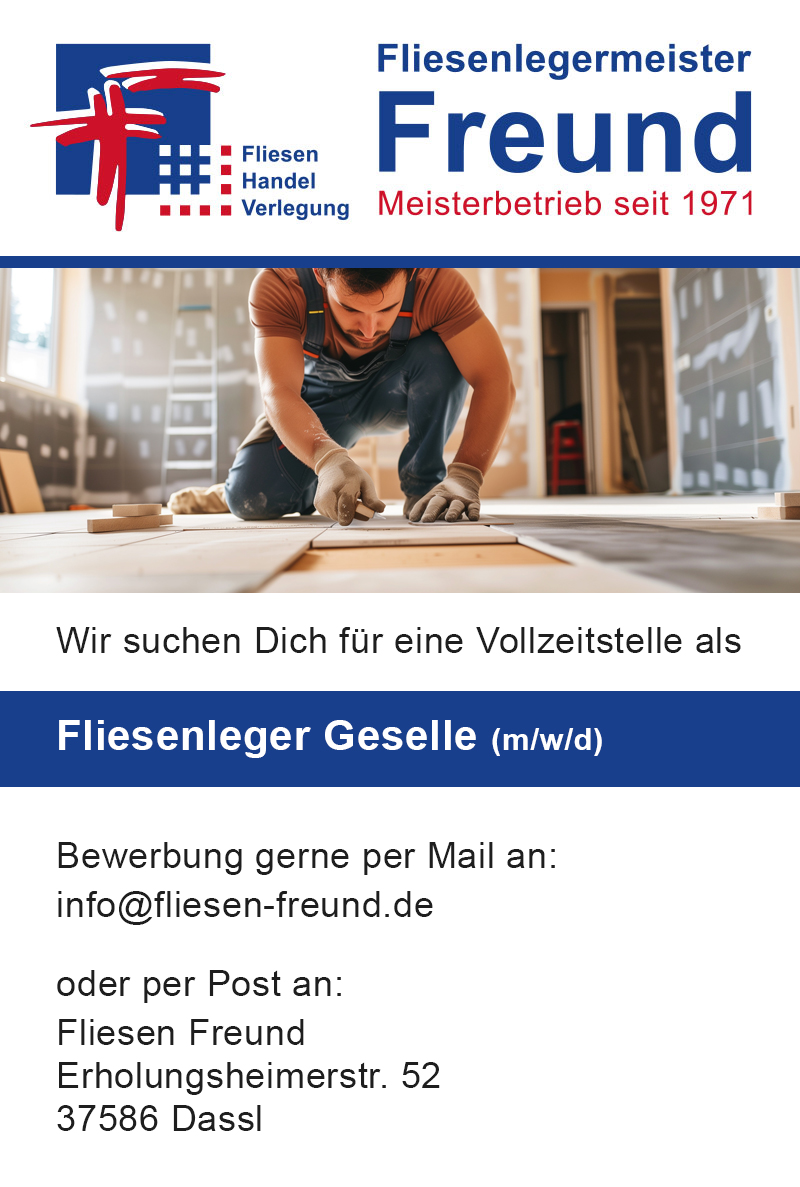 Fliesenleger Geselle (m/w/d) - Fliesen Freund Dassel