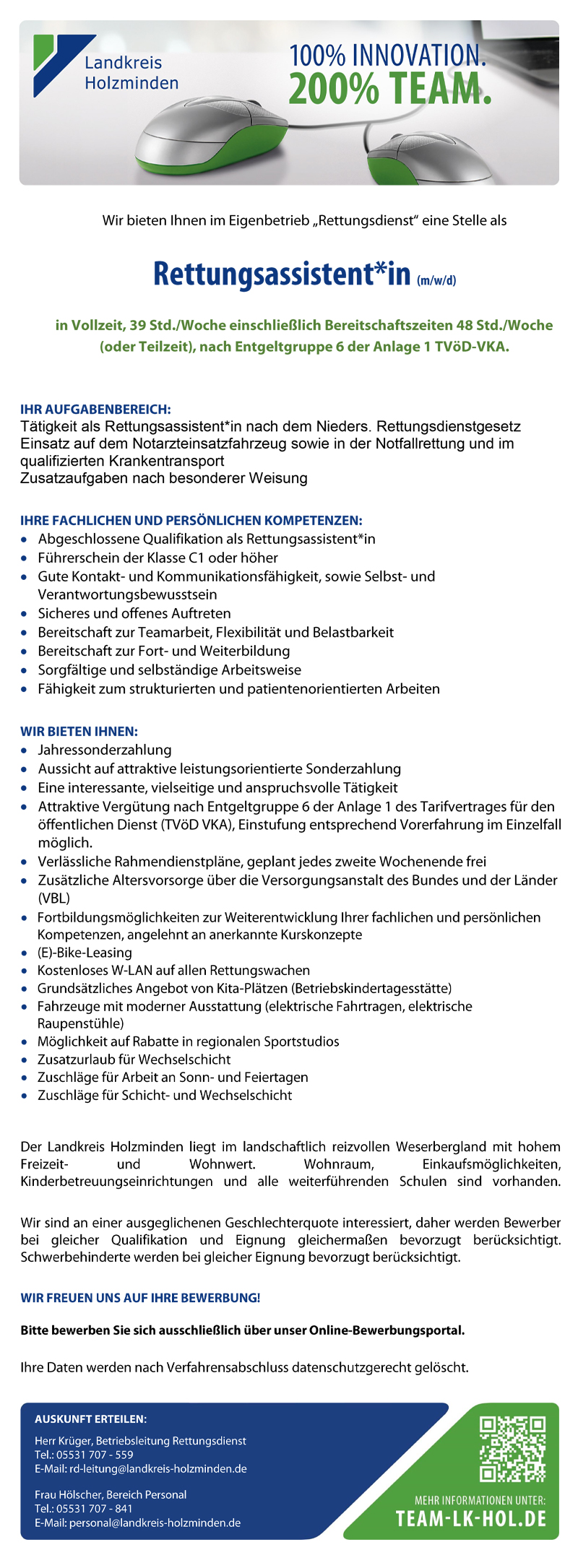 Rettungsassistent/in (m/w/d) - Landkreis Holzminden 