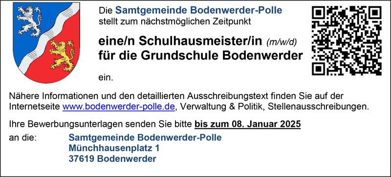 Schulhausmeister/in (m/w/d) für die GS Bodenwerder - Samtgemeinde Bodenwerder-Polle 