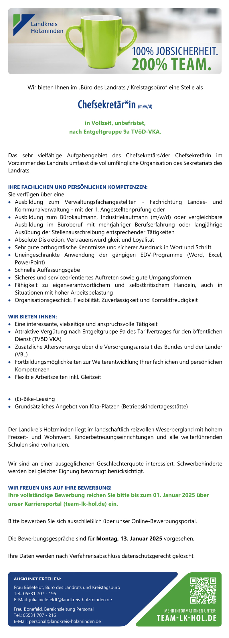 Chefsekretär/in (m/w/d) -  Landkreis Holzminden 