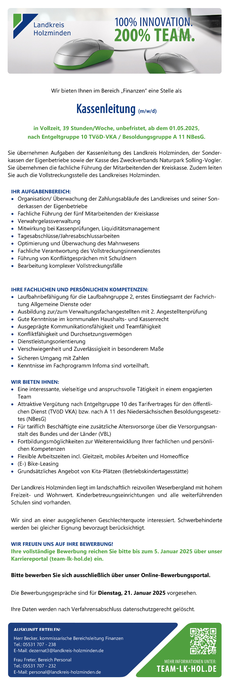 Kassenleitung (m/w/d) - Landkreis Holzminden 