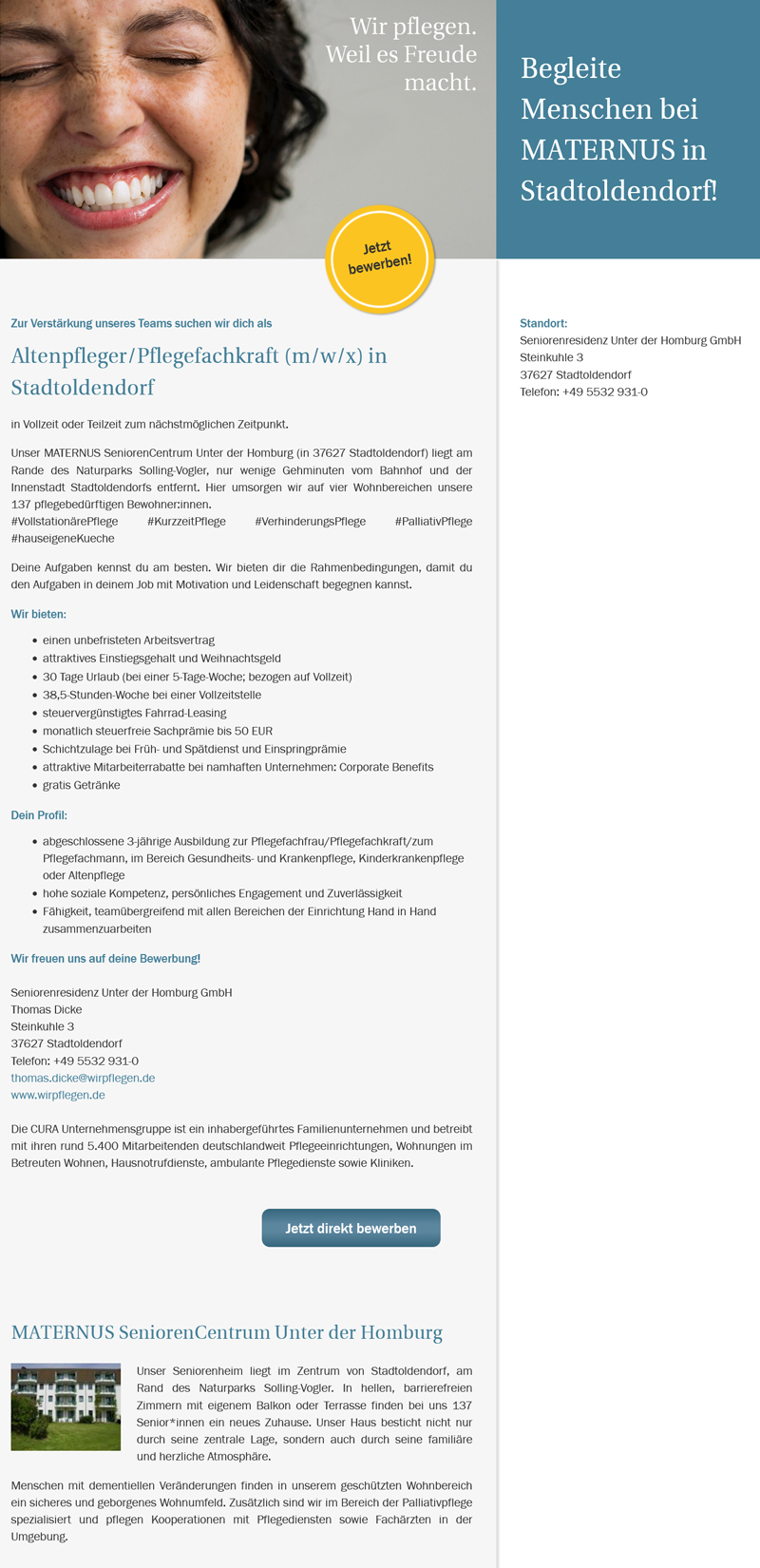 Altenpfleger/in / Pflegefachkraft (m/w/x) - MATERNUS Seniorenresidenz Unter der Homburg GmbH