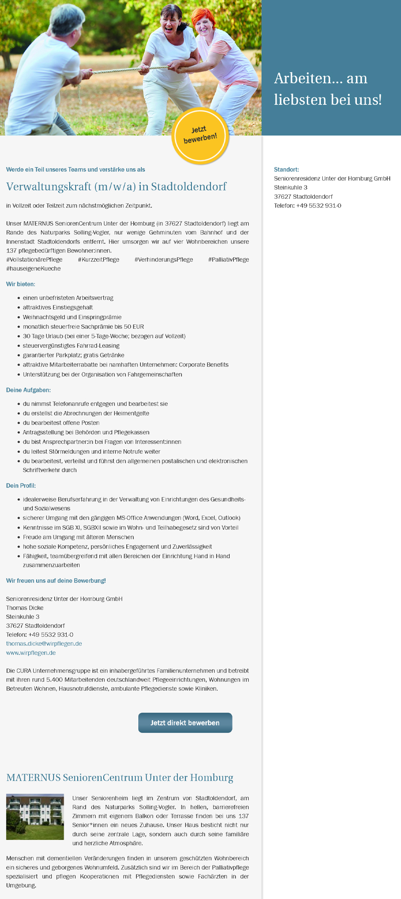 Verwaltungskraft (m/w/a) - MATERNUS Seniorenresidenz Unter der Homburg GmbH