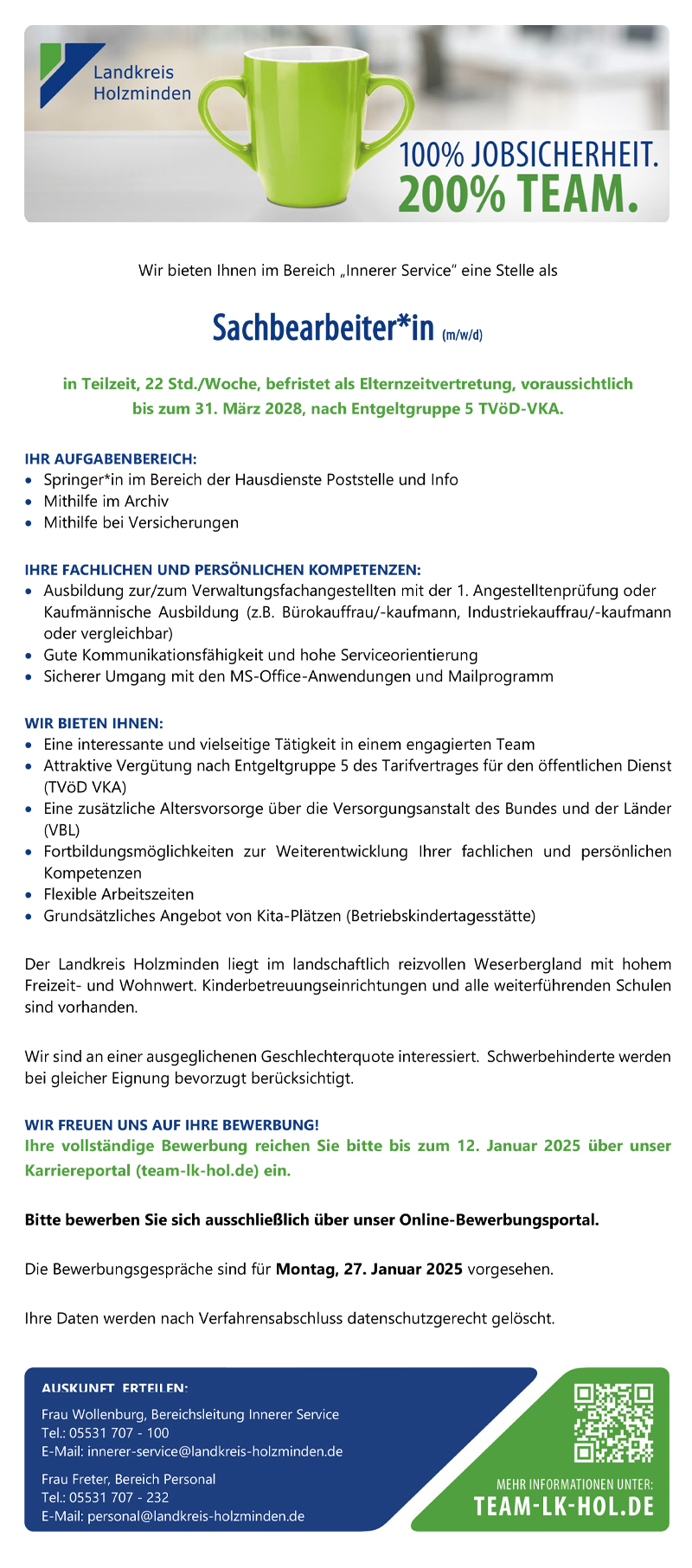 Sachbearbeiter/in (m/w/d) im Bereich Innerer Service - Landkreis Holzminden 