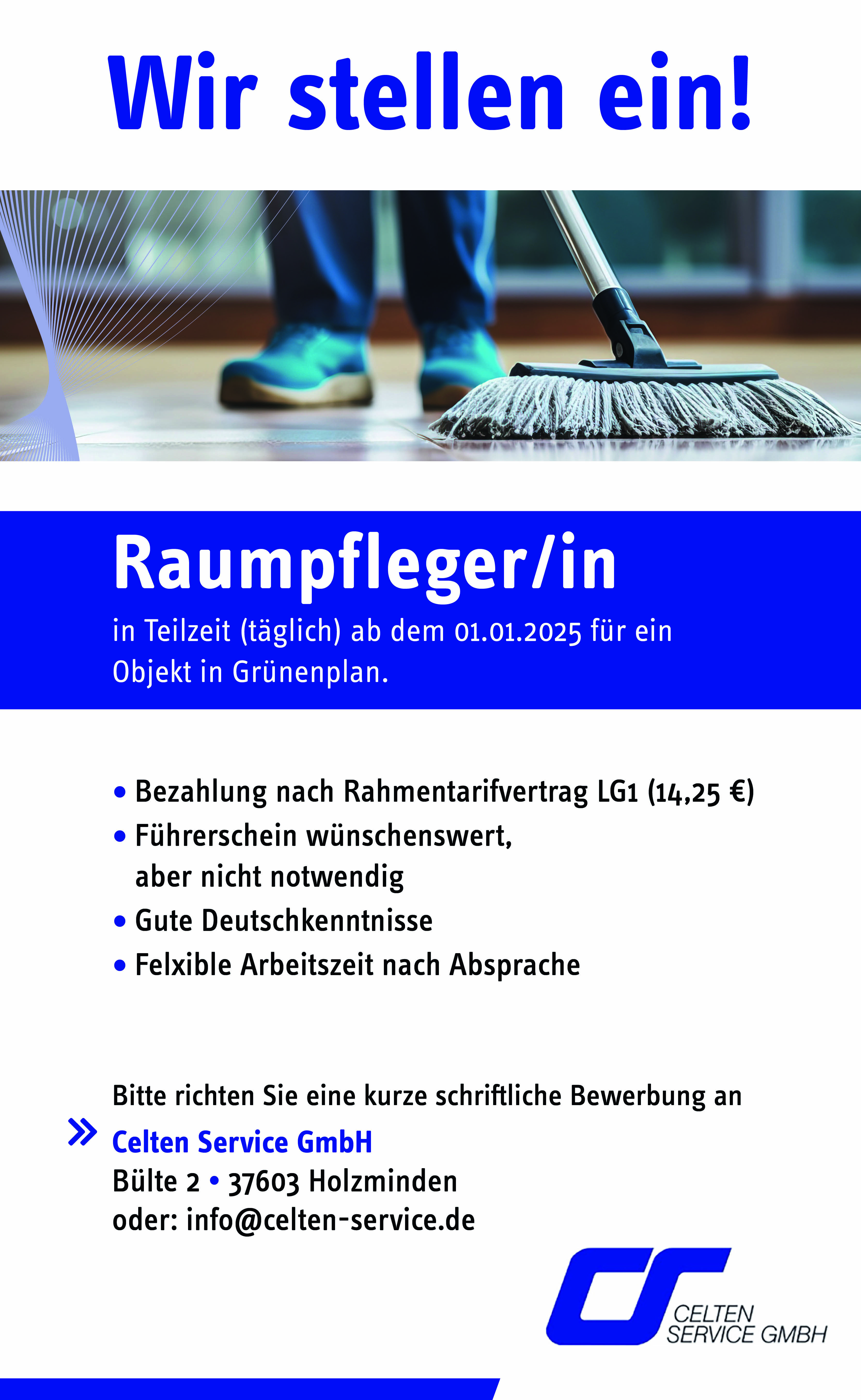 Raumpfleger/in (m/w/d) in Grünenplan - Celten Service GmbH