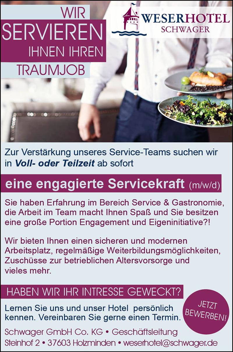 Servicekraft (m/w/d) - Weserhotel Schwager