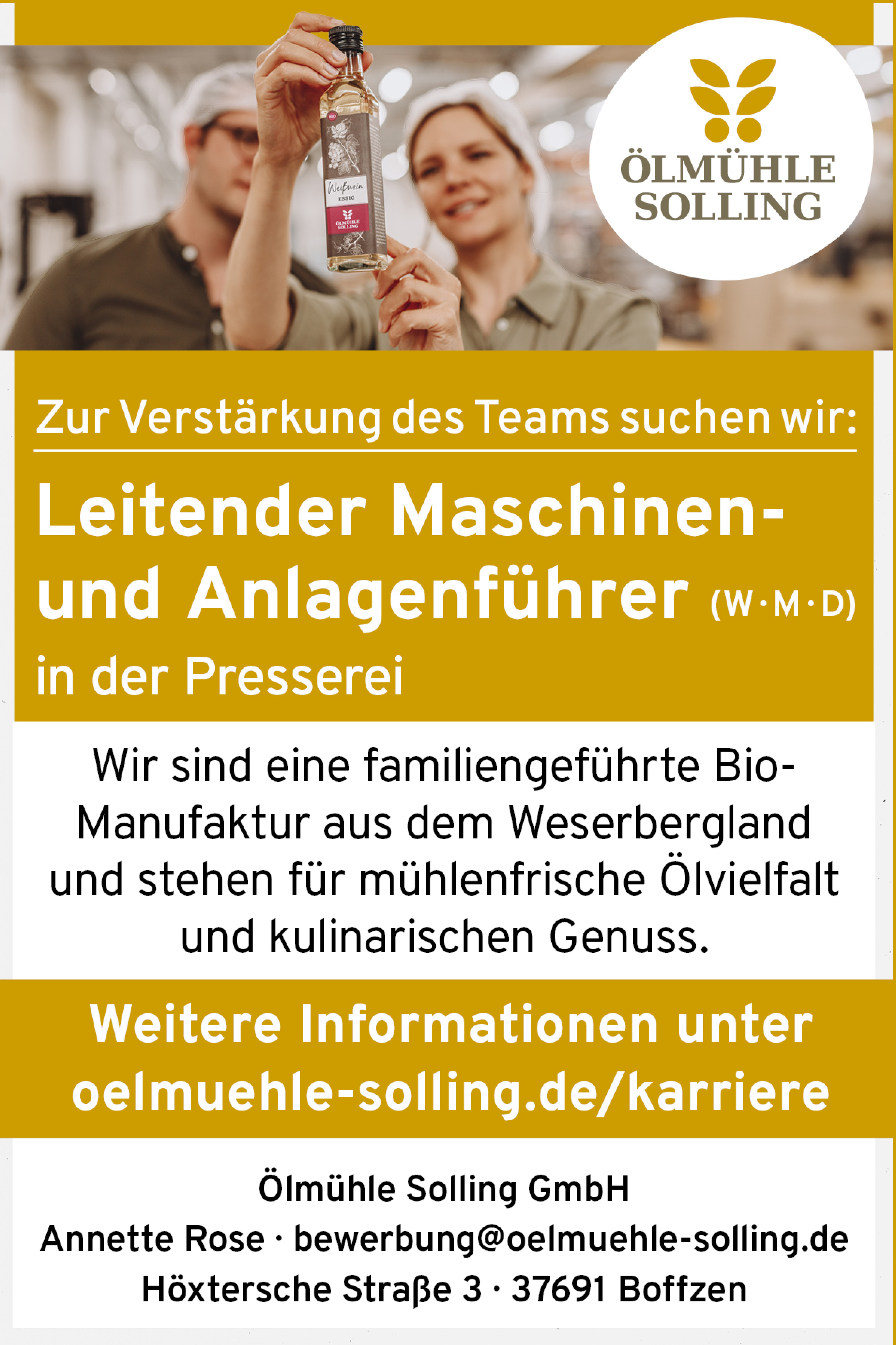 Leitnde/r Maschinen- und Anlagenführer/in (m/w/d) - Ölmühle Solling