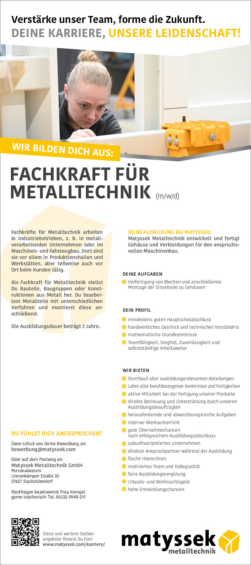 Auszubildende/r Fachkraft für Metalltechnik (m/w/d) Ausbildungsstart am 01. August 2025 - Matyssek Metalltechnik GmbH