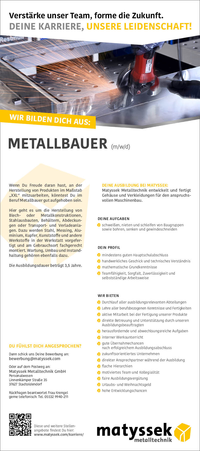 Auszubildende/r Metallbauer/in (m/w/d) Ausbildungsstart am 01. August 2025 - Matyssek Metalltechnik GmbH