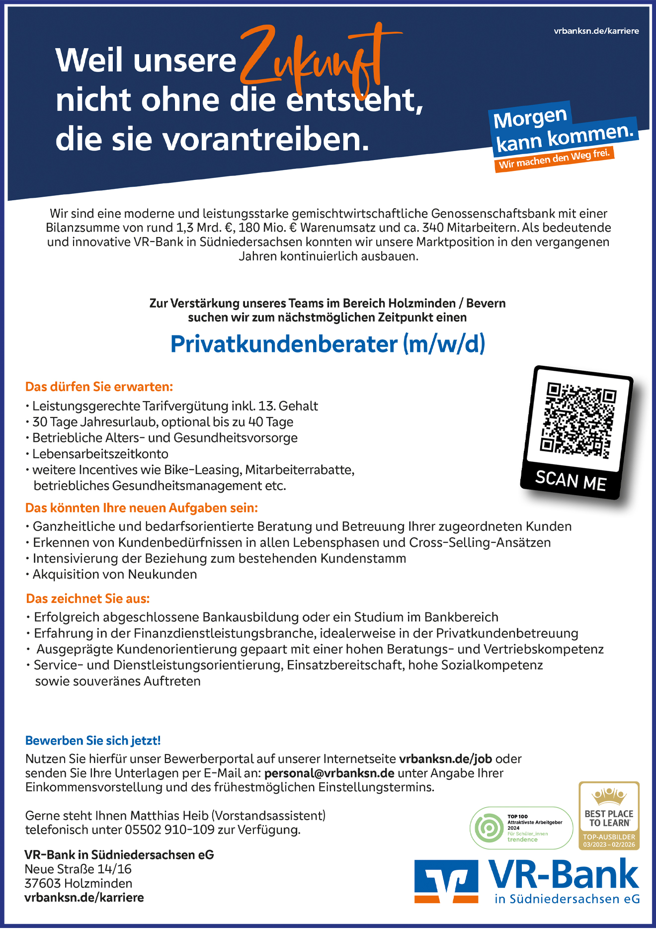 Privatkundenberater/in (m/w/d) - VR-Bank in Südniedersachsen eG