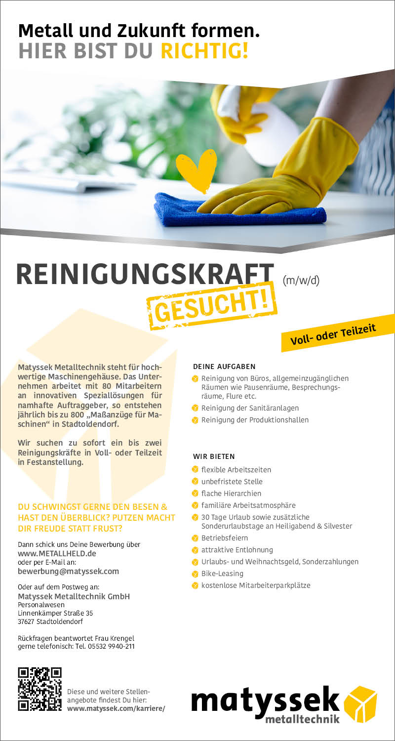 Reinigungskraft mit Herzblut (m/w/d) - Matyssek Metalltechnik GmbH