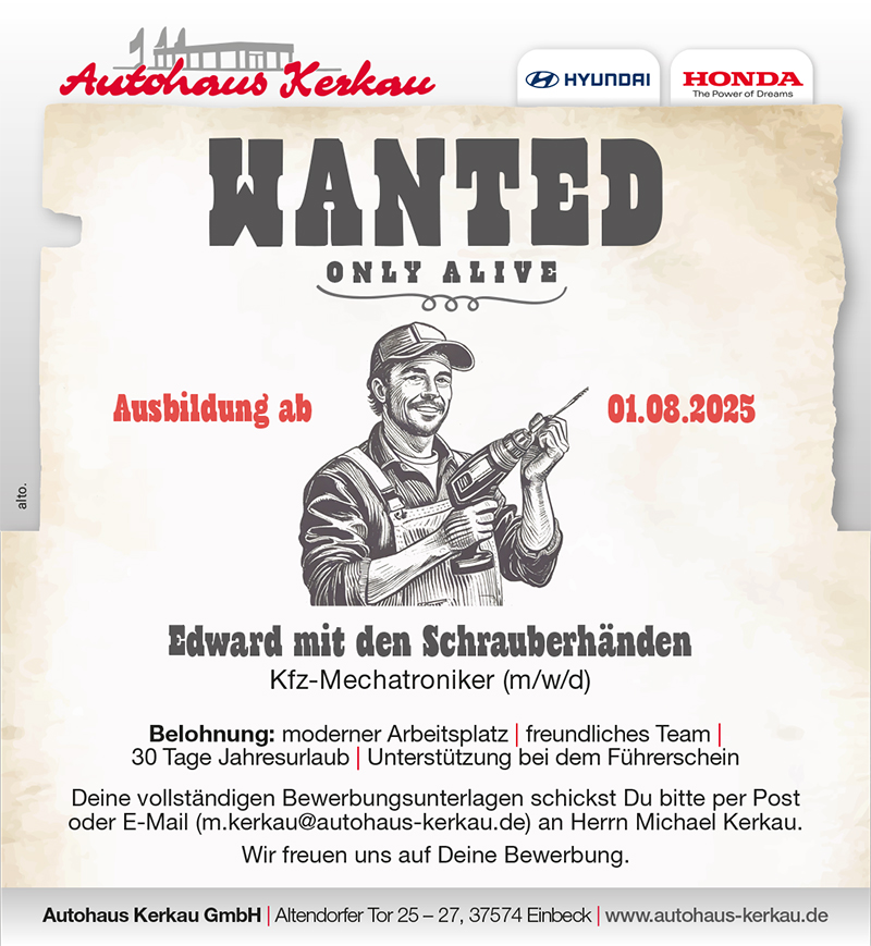 Ausbildung zum KFZ-Mechatroniker/in (m/w/d) ab August 2025 - Autohaus Kerkau GmbH