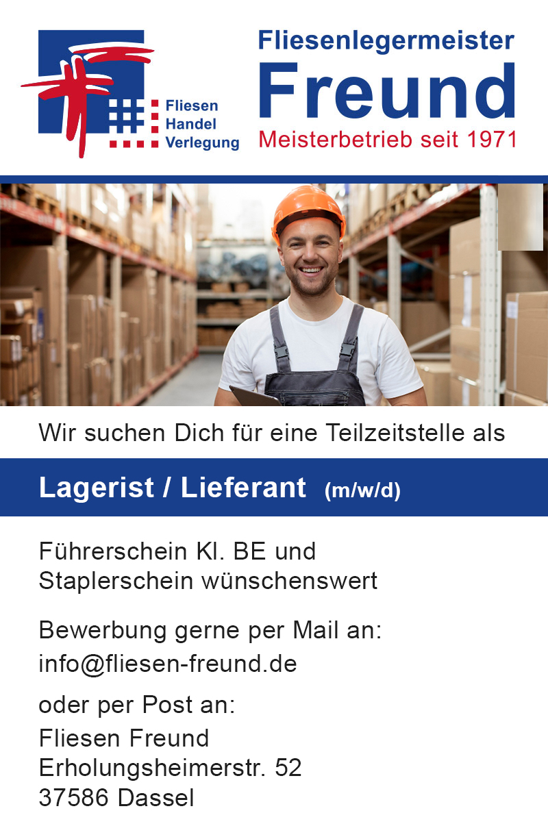 Lagerist/in, Lieferant/in (m/w/d) - Fliesen Freund Dassel