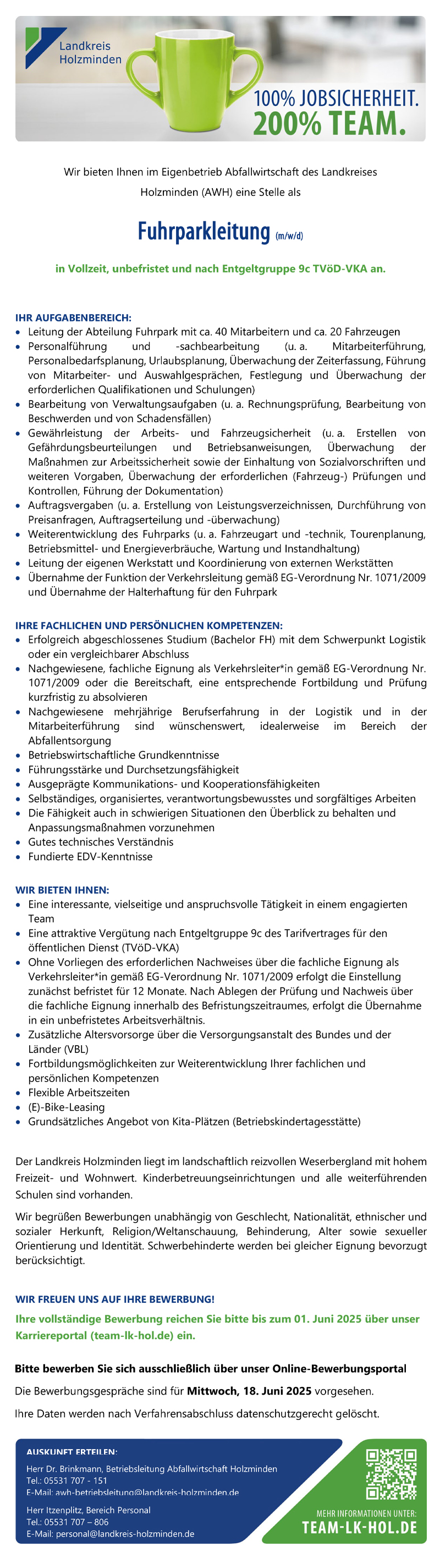 Fuhrparkleitung (m/w/d) -  Landkreis Holzminden 