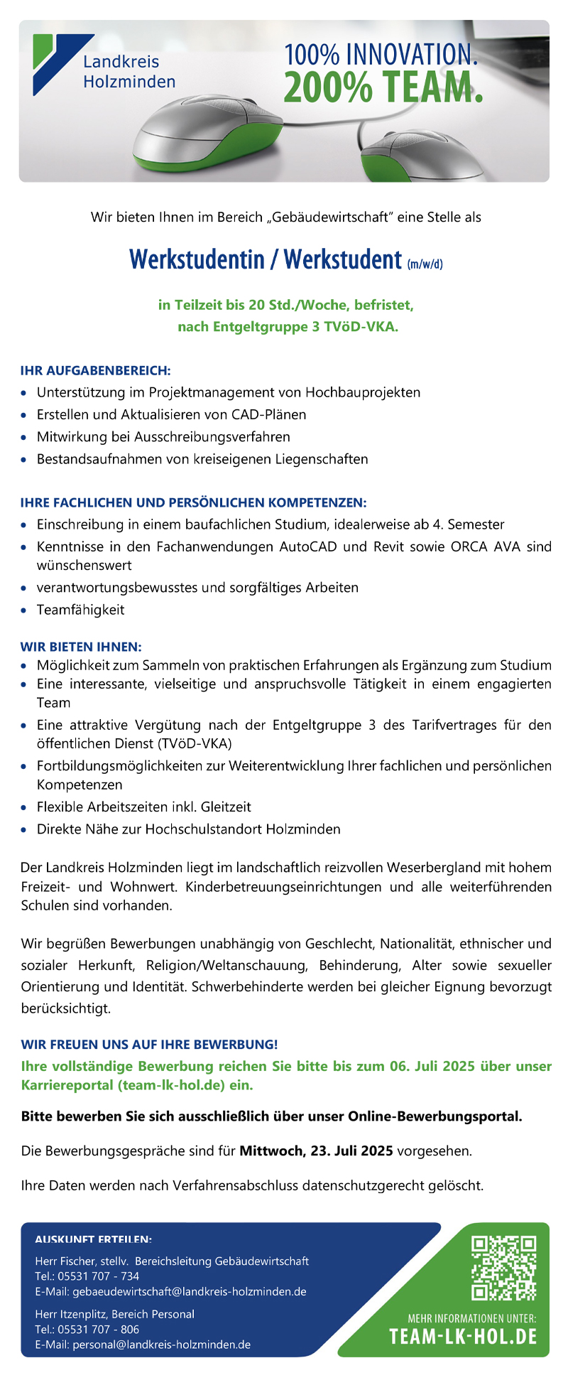 Werkstudentin/Werkstudent (m/w/d) im Bereich Gebäudewirtschaft - Landkreis Holzminden 