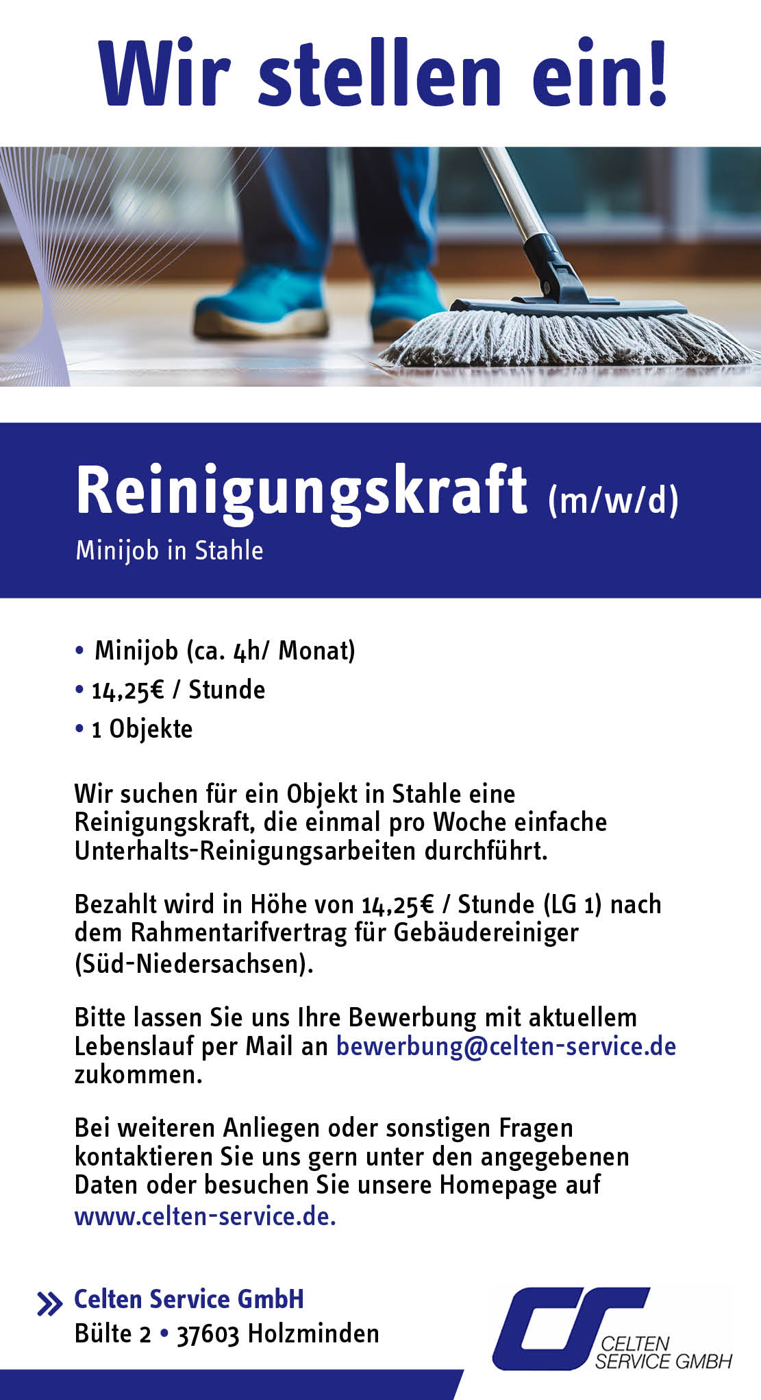 Reinigungskraft (m/w/d) in Stahle - Celten Service GmbH