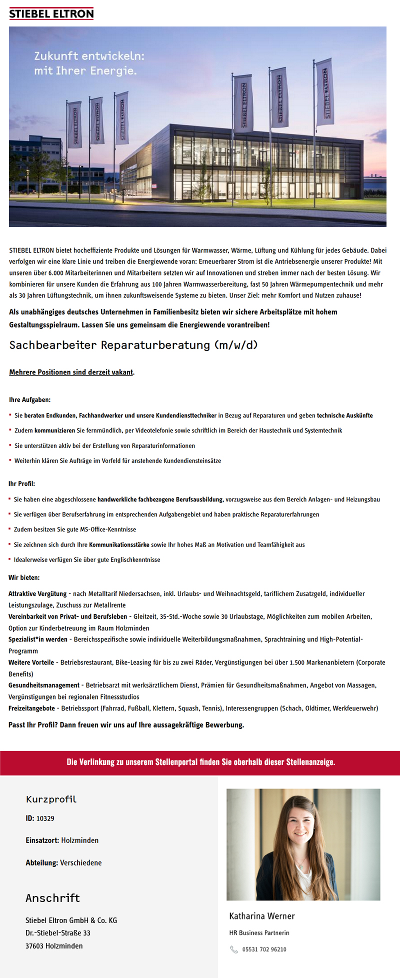 Sachbearbeiter/in Reparaturberatung (m/w/d) - Stiebel Eltron GmbH & Co. KG  