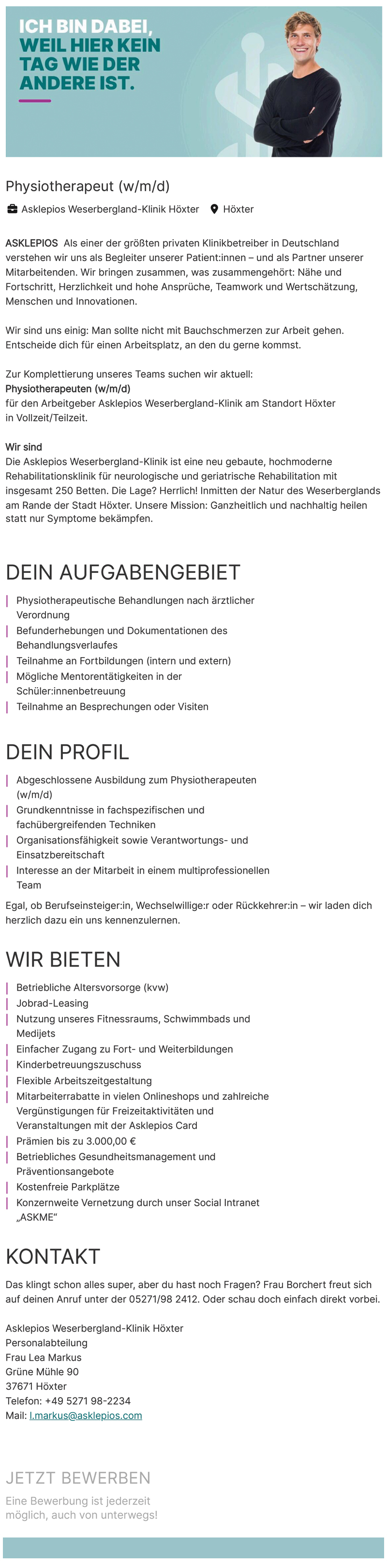 Physiotherapeut (w/m/d)  - Asklepios Weserbergland-Klinik