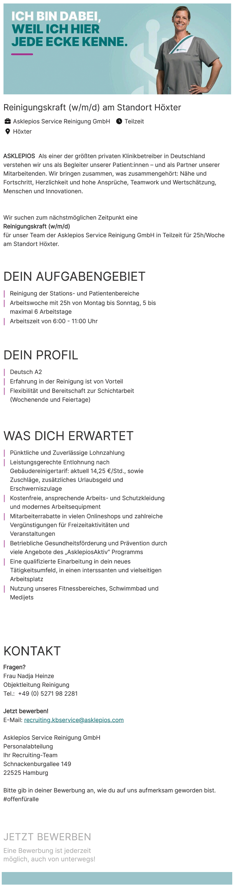 Reinigungskraft (w/m/d)  - Asklepios Weserbergland-Klinik