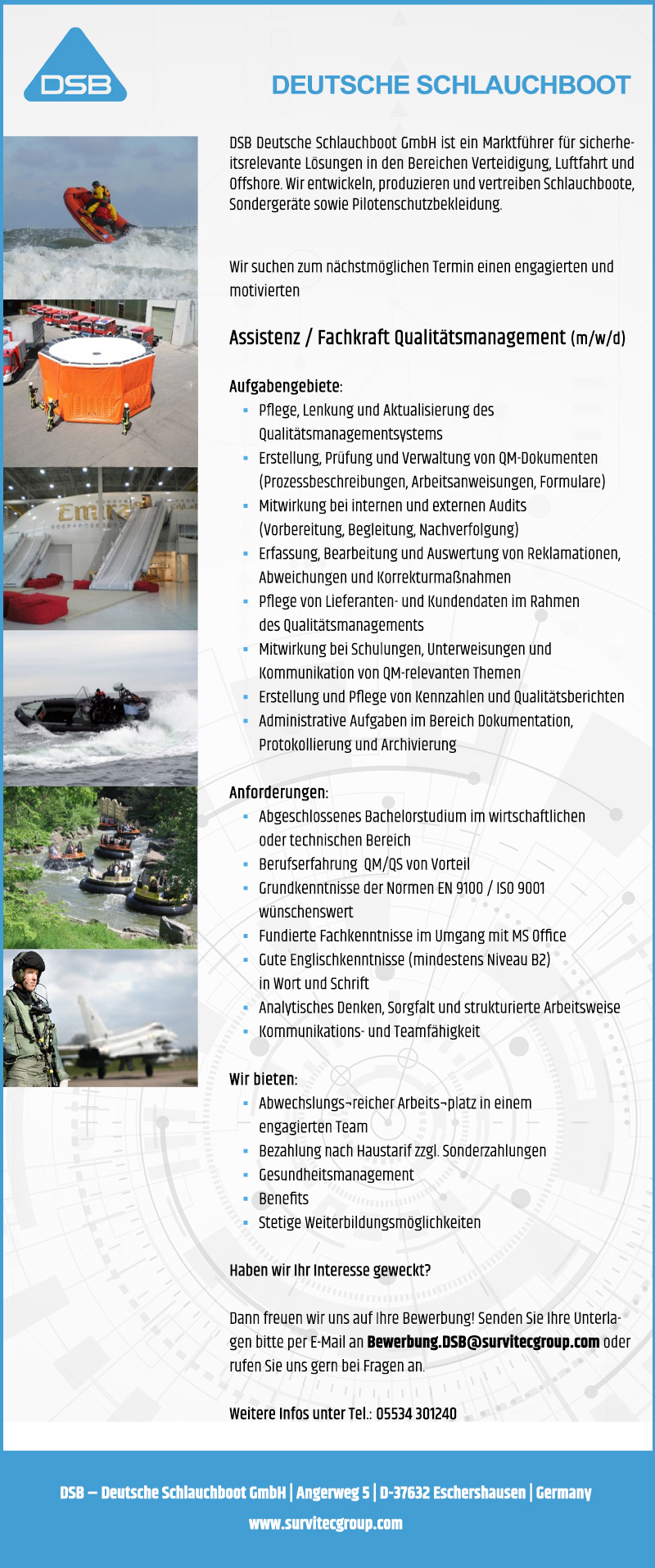 Assistenz / Fachkraft Qualitätsmanagement (m/w/d) - DSB - Deutsche Schlauchboot GmbH