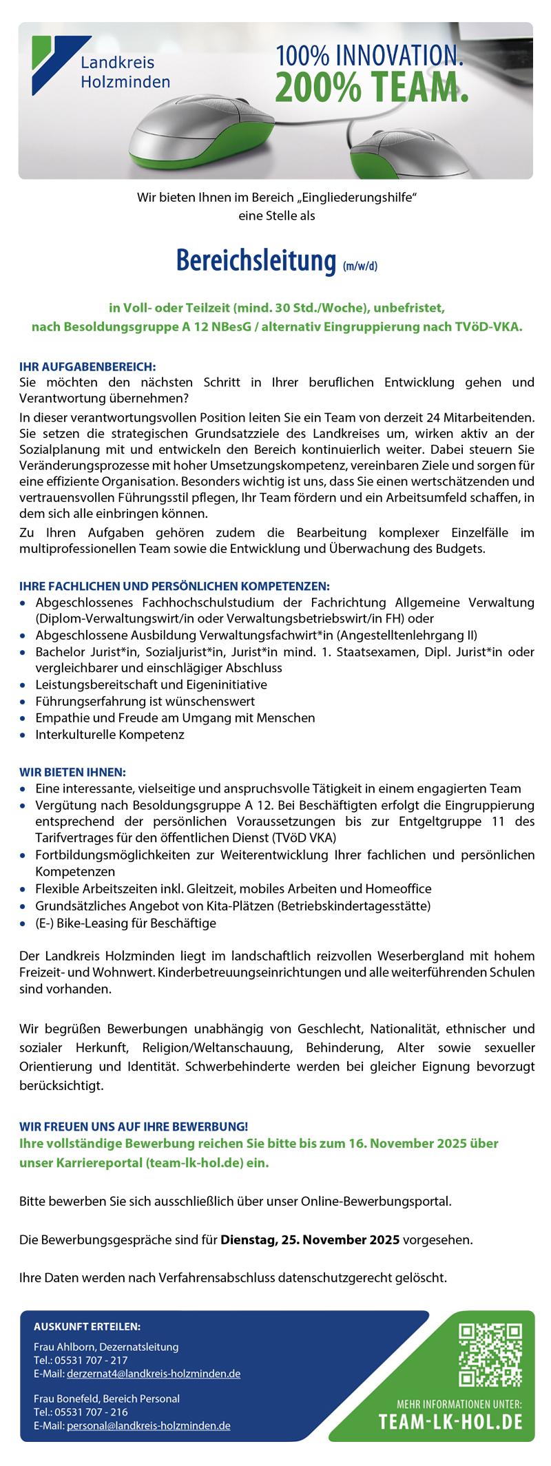 Bereichsleitung im Bereich 