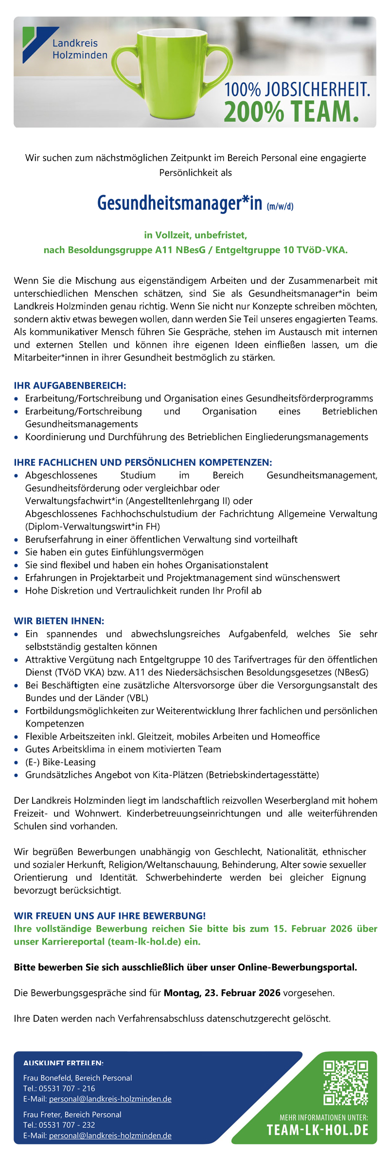 Gesundheitsmanager/in (m/w/d) - Landkreis Holzminden