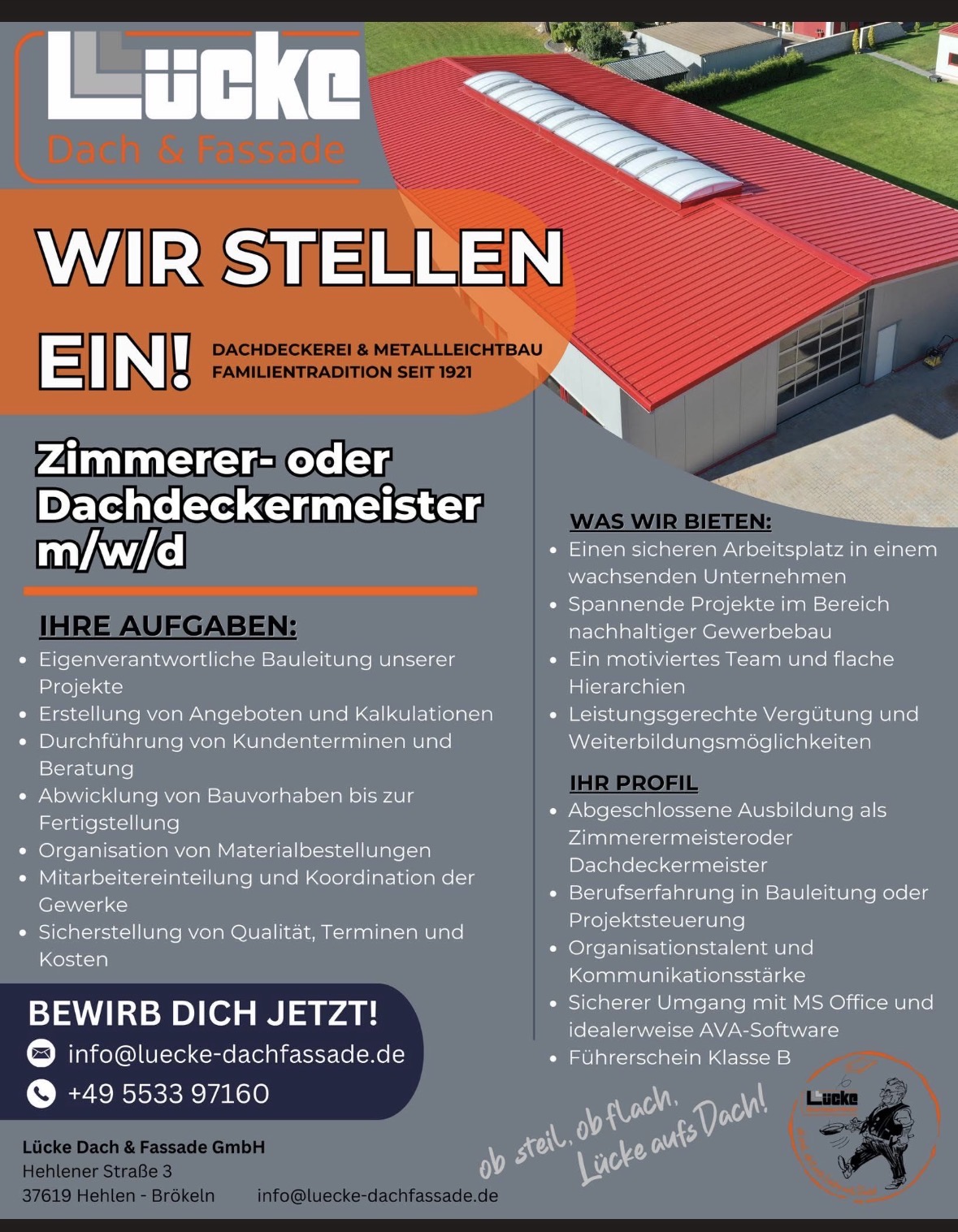Zimmerer- oder Dachdeckermeister/in (m/w/d) - Lücke Dach & Fassade GmbH