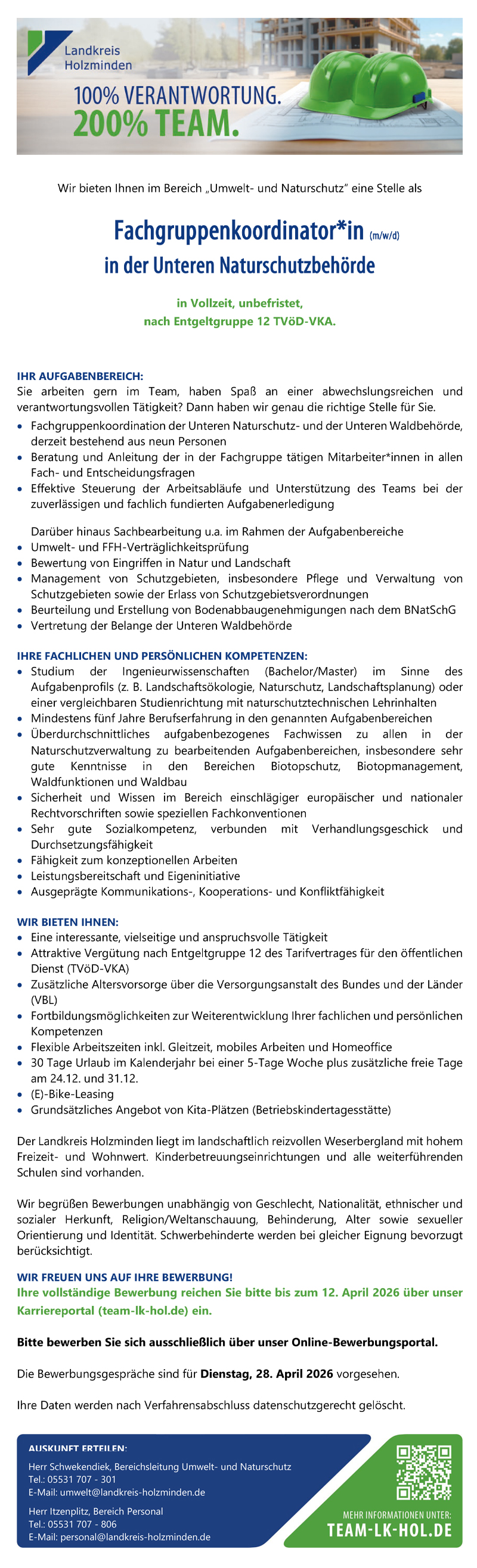Fachgruppenkoordinator/in in der Unteren Naturschutzbehörde (m/w/d) -  Landkreis Holzminden