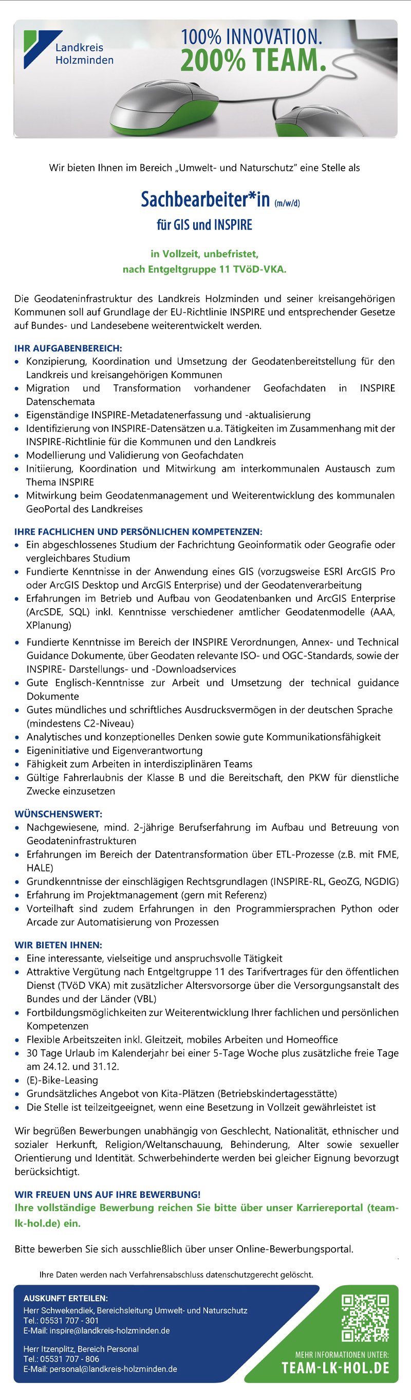 Sachbearbeiter/in für GIS und INSPIRE (m/w/d) - Landkreis Holzminden