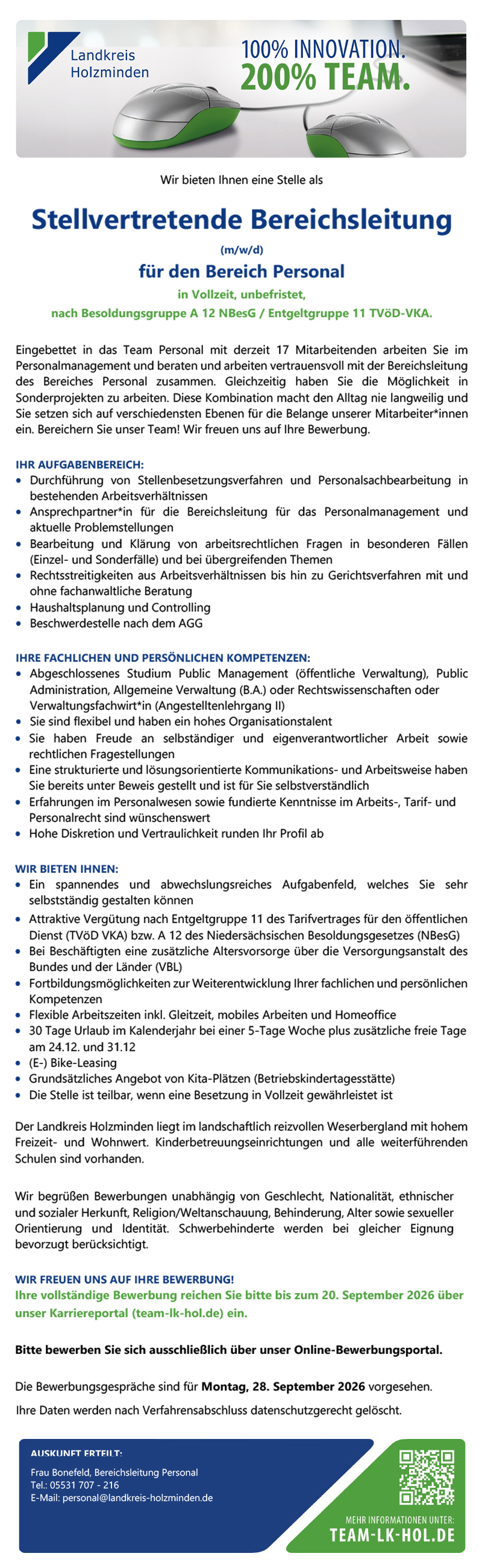 Stellvertretende Bereichsleitung  (m/w/d) - Landkreis Holzminden