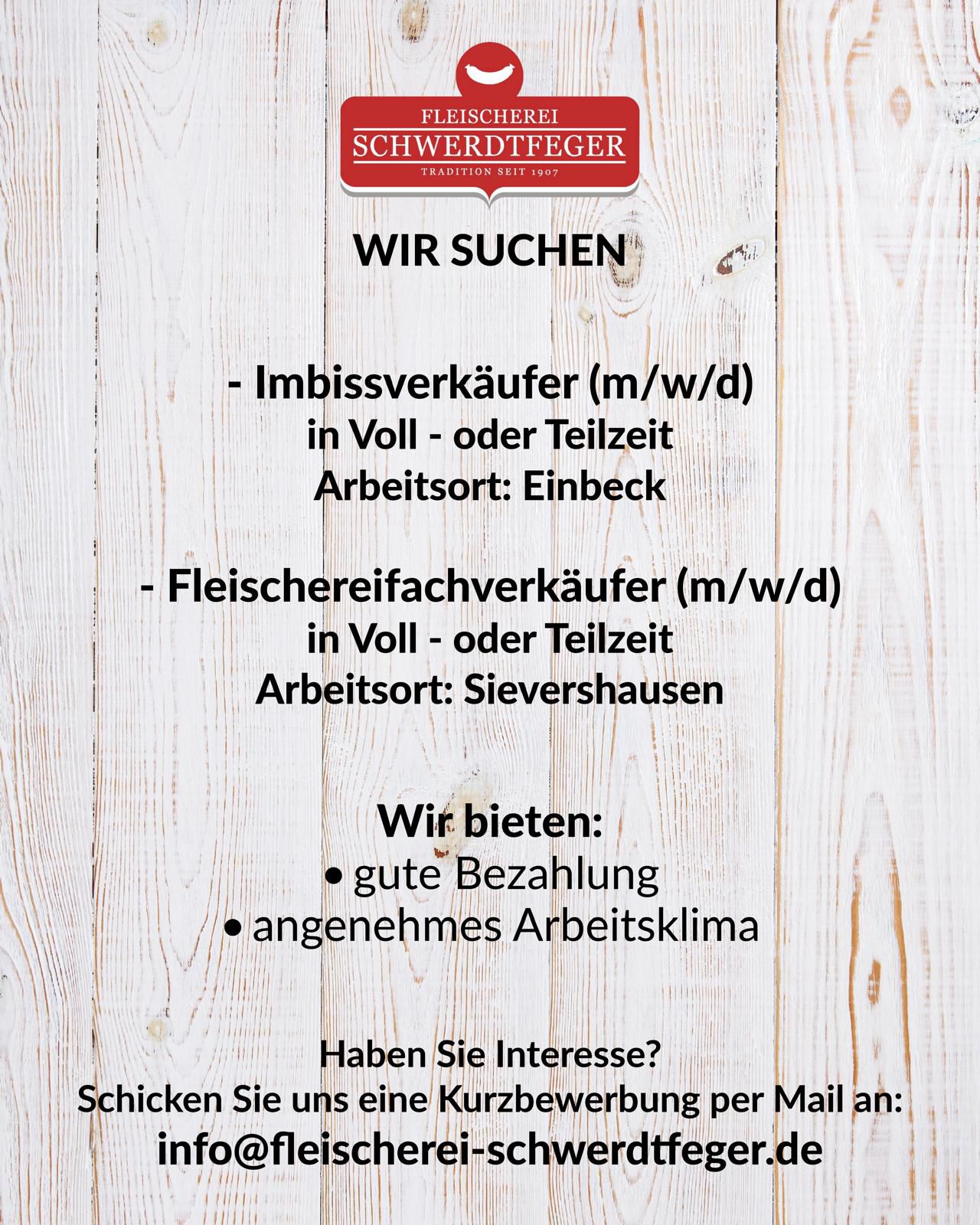 Imbissverkäufer/in & Fleischereifachverkäufer/in (m/w/d) - Fleischerei Schwerdtfeger 